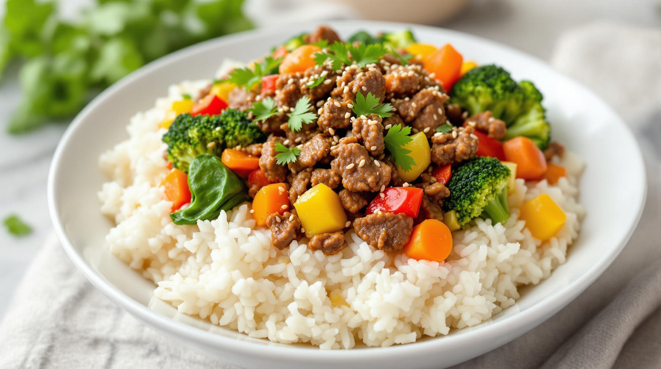 Beef and Rice Meal Prep: A Flavorful Beef and Rice Bowl with Mixed Vegetables