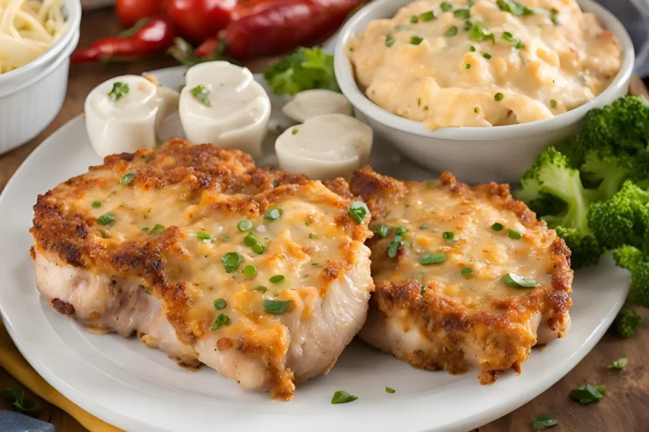 Delicious shake and bake pork chops served on a plate with fresh parsley