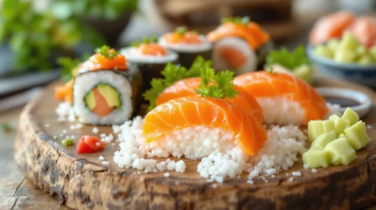 How to Make Salmon Sushi at Home Like a Pro 4 Salmon sushi rolls prepared at home, showcasing fresh salmon, rice, and seaweed.