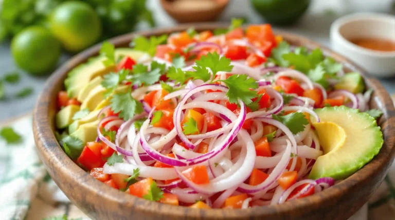Cebolla Ensalada Recipe: A Refreshing and Tangy Side Dish 2 A colorful cebolla ensalada with onions, vinegar, and fresh vegetables.