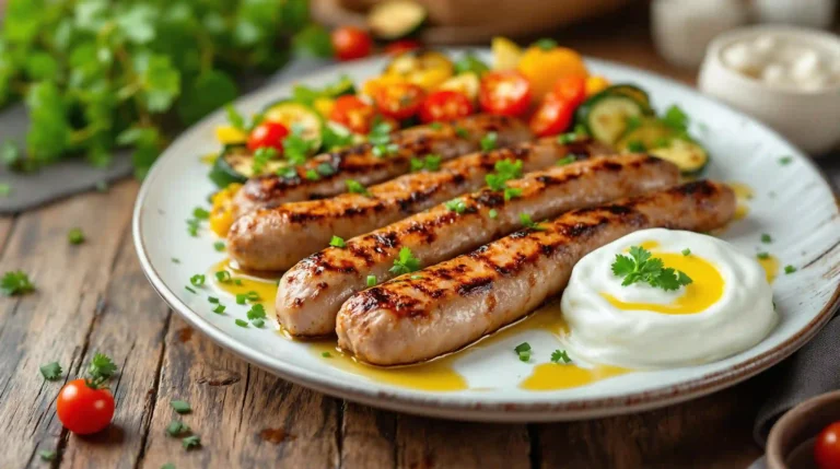 Grilled Lamb Sausage with Herb Yogurt Sauce