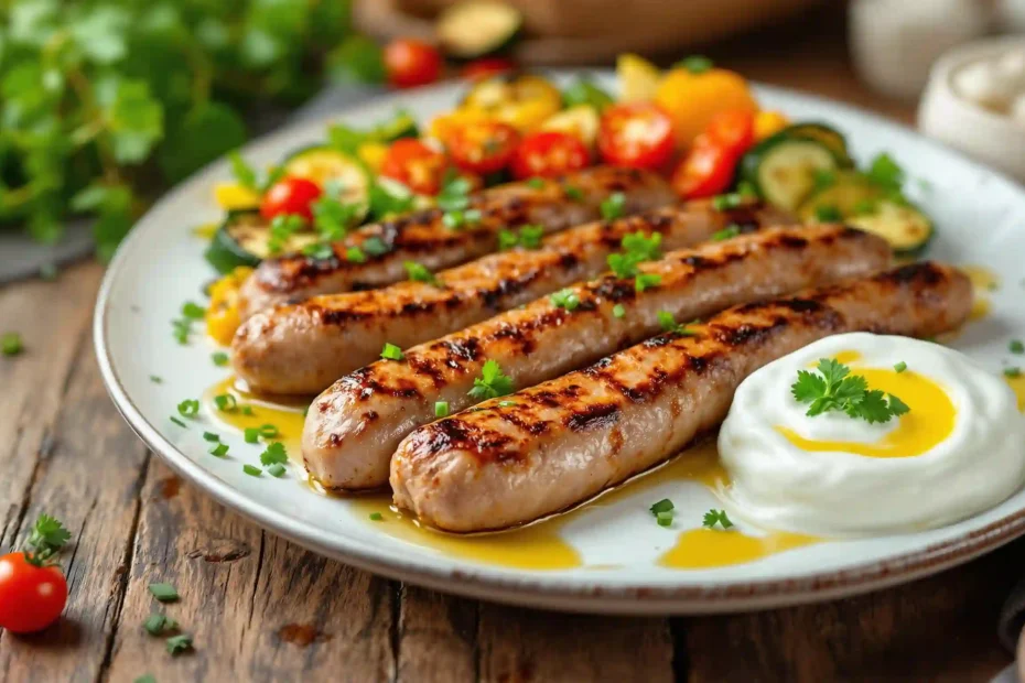 Grilled Lamb Sausage with Herb Yogurt Sauce