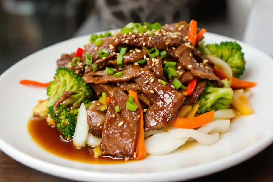 Beijing beef recipe: A delicious plate of Beijing beef with colorful vegetables