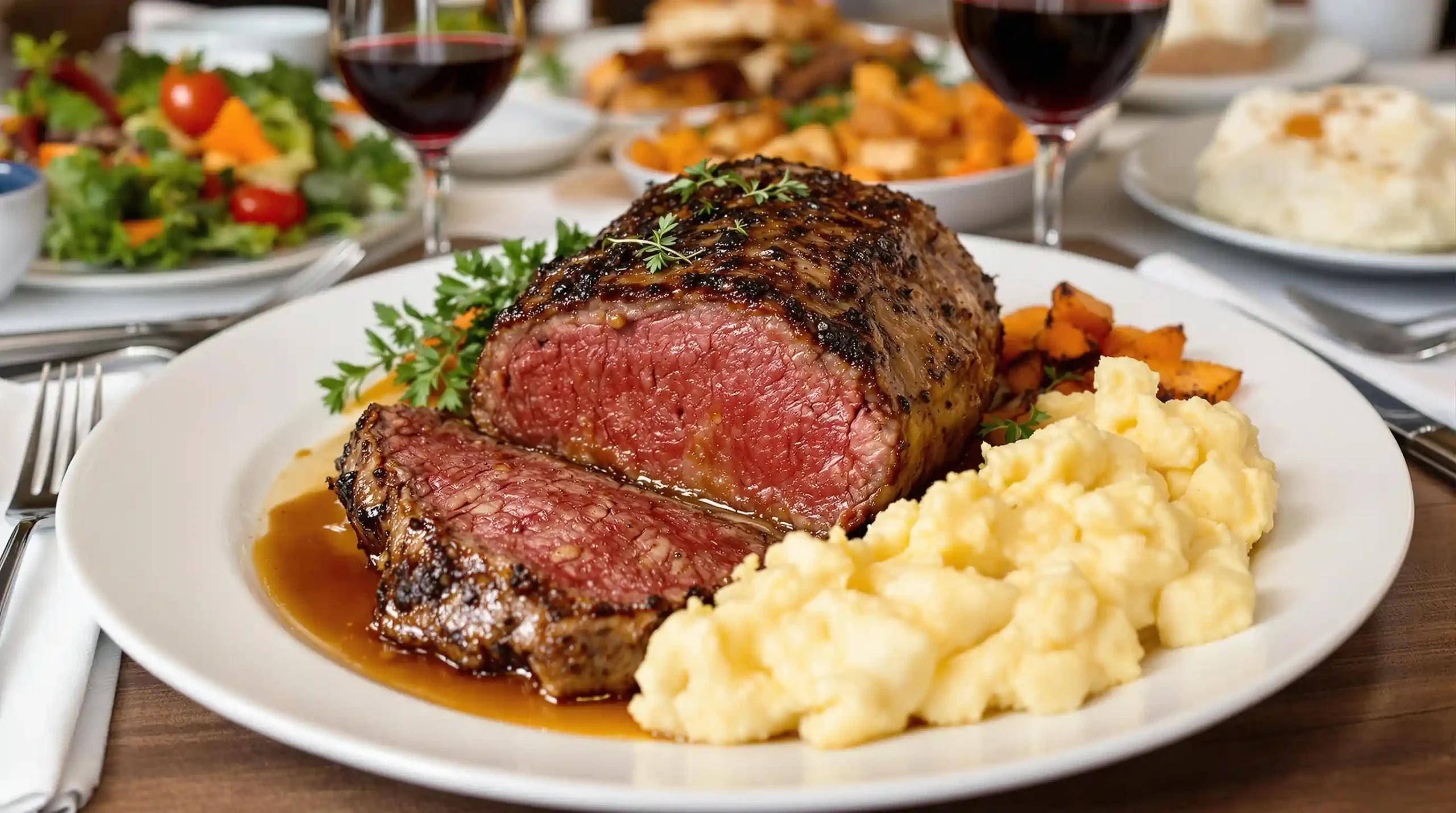 The Ultimate Beef Rib Eye Roast Recipe: Tender, Juicy, and Flavorful 1 A beautifully set dinner table featuring a beef rib eye roast as the centerpiece