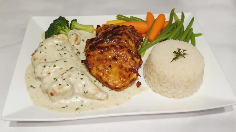 The Ultimate Forgotten Chicken Recipe: A Deliciously Easy Meal 4 Plate of forgotten chicken served with rice and steamed vegetables