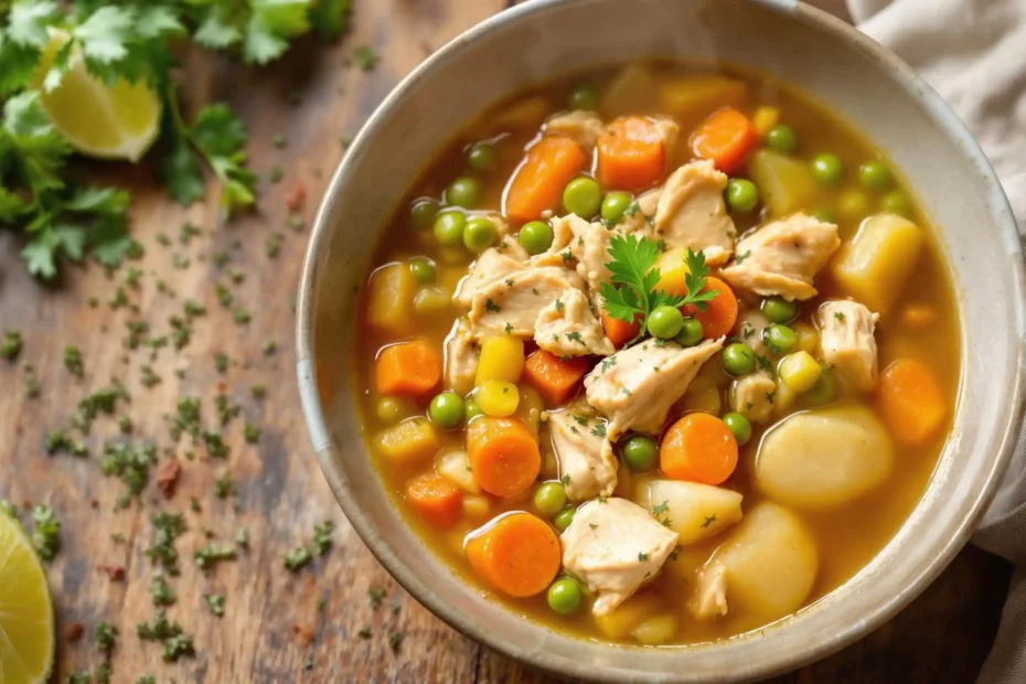 Delicious Jamaican Chicken Soup recipe: served in a bowl.