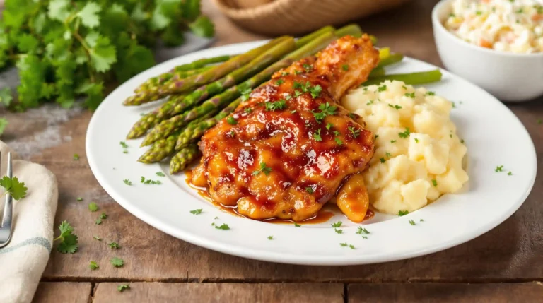 Irresistible Brown Sugar BBQ Chicken: A Sweet and Savory Delight 5 Delicious brown sugar BBQ chicken served on a plate, garnished with fresh herbs.