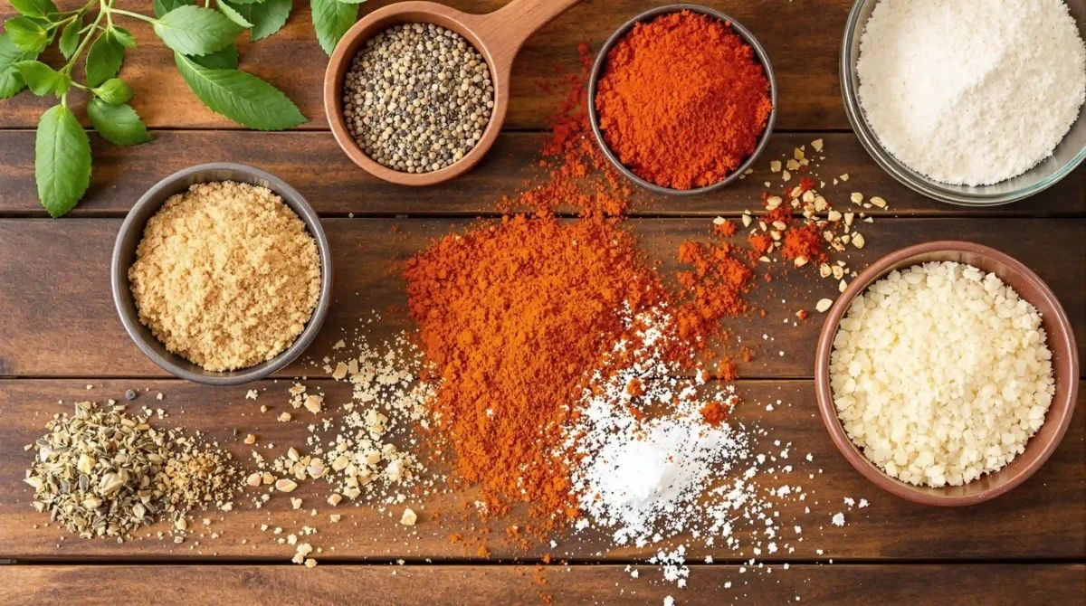 Ingredients for a flavorful dry rub for pork loin back ribs, including brown sugar, paprika, and garlic powder. Ingredients for a flavorful dry rub for pork loin back ribs, including brown sugar, paprika, and garlic powder.