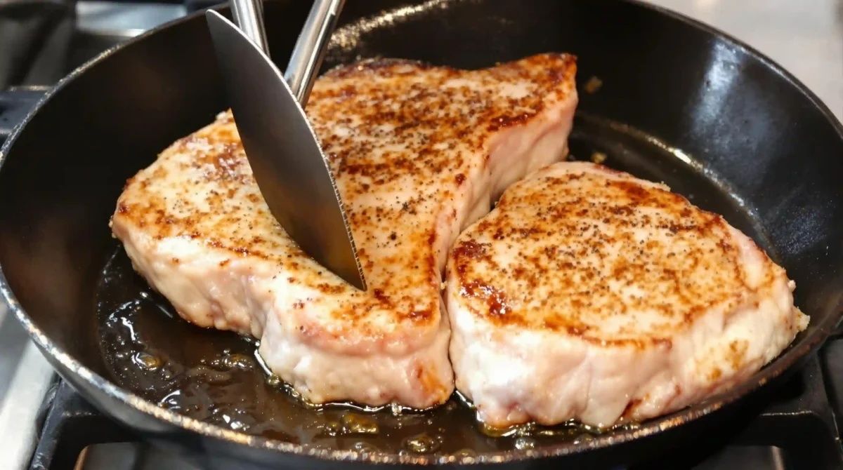 crock pot pork chops: Searing pork chops in a skillet for crock pot pork chops recipe crock pot pork chops: Searing pork chops in a skillet for crock pot pork chops recipe