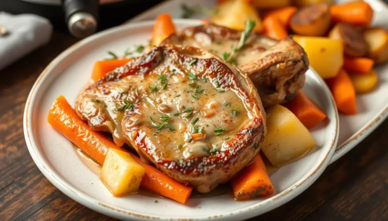 Slow Cooker Pork Chops: Tender, Juicy, and Effortless 4 Delicious slow cooker pork chops served with vegetables