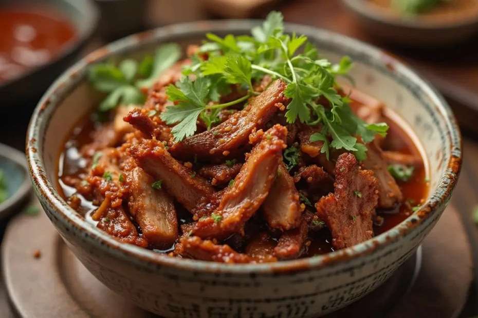 Shredded smoked pork butt served in a bowl