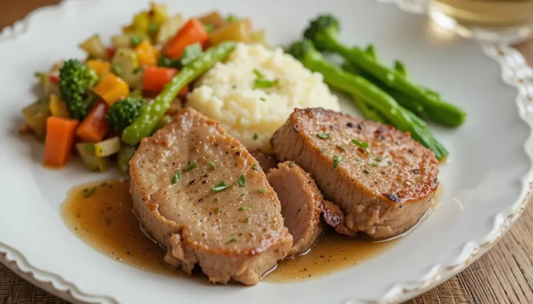 Cooking Thin Pork Chops: A Delicious and Easy Guide 3 cooking thin pork chops: A beautifully plated dish of thin pork chops served with mashed potatoes and steamed vegetables