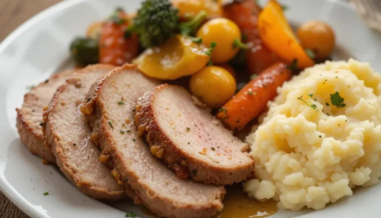 Perfectly Juicy Pork Loin Air Fryer Recipe: A Quick and Delicious Dinner 12 Served pork loin air fryer with sides of roasted vegetables and mashed potatoes