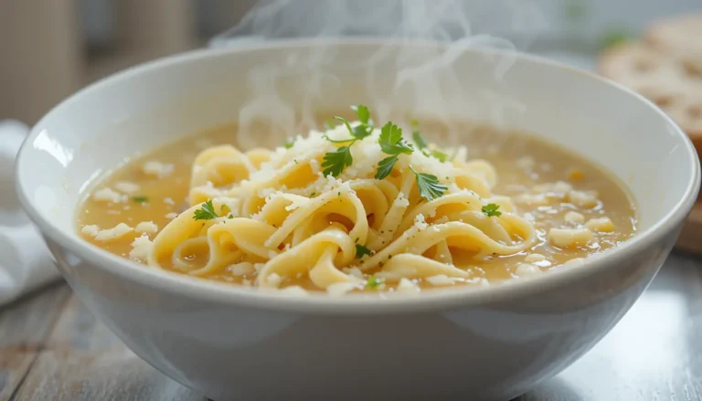 Pastina Soup: A Heartwarming Comfort Food for All Ages: A Heartwarming Comfort Food for All Ages 9 A steaming bowl of pastina soup garnished with freshly grated Parmesan cheese and chopped parsley
