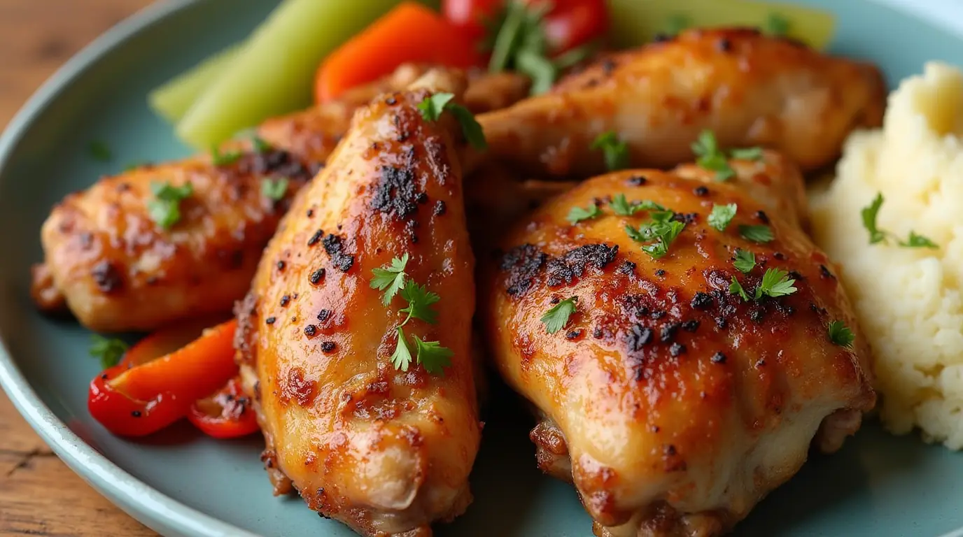 cooking turkey wings​: Roasted turkey wings served with mashed potatoes and roasted vegetables.