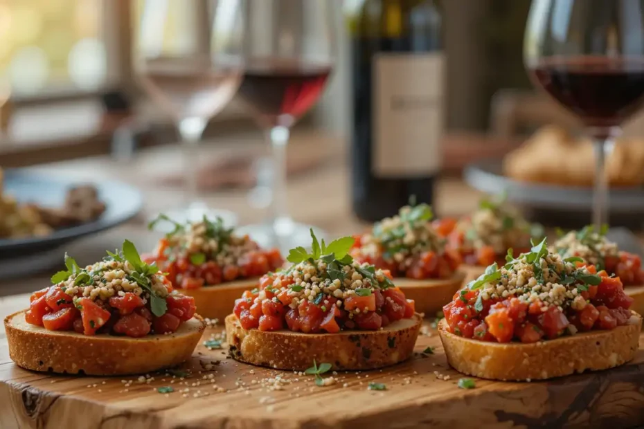 Italian bruschetta paired with a glass of red wine