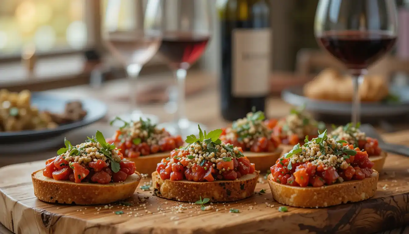 Italian Bruschetta Recipe: A Delicious and Easy-to-Make Appetizer 1 Italian bruschetta paired with a glass of red wine