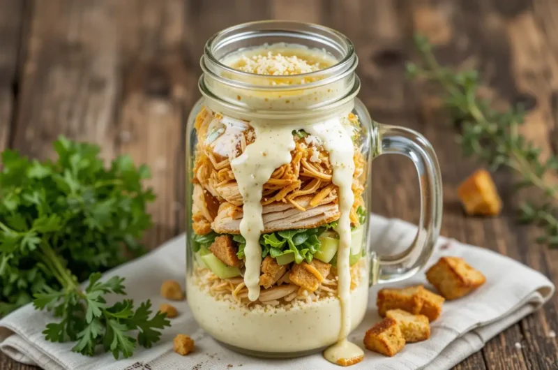 Irresistible Rotisserie Chicken Caesar Salad Jars: Meal Prep Made Easy! 4 Irresistible Rotisserie Chicken Caesar Salad Jars: Meal Prep Made Easy!