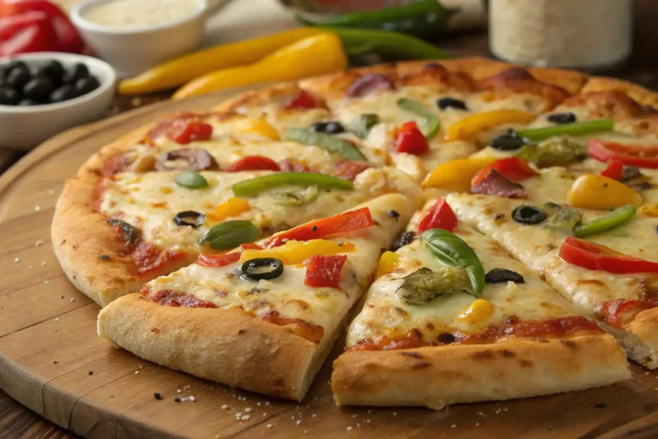 Delicious homemade vegetable pizza recipe fresh out of the oven