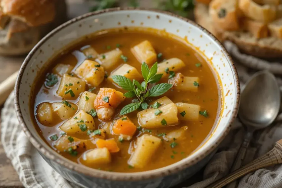 turkey soup recipe: Delicious turkey soup made with homemade turkey stock, garnished with fresh herbs