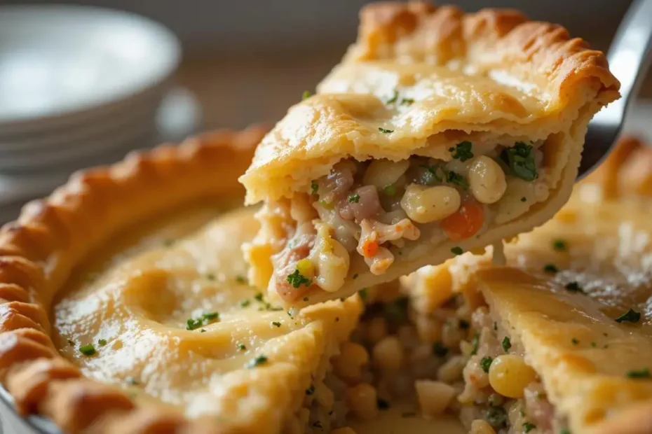 Deliciously baked turkey pot pie, golden brown and ready to serve