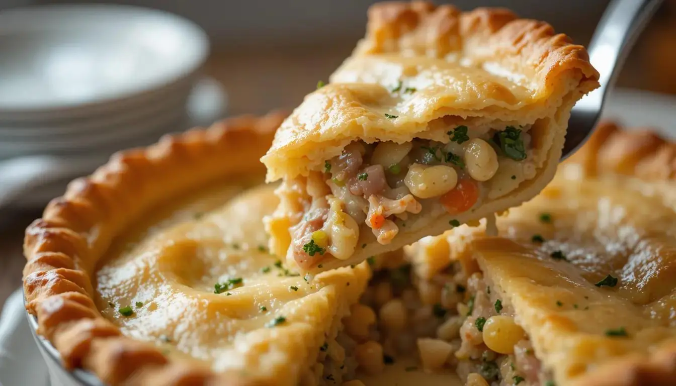 Delicious Turkey Pot Pie: A Comforting Classic Recipe 1 Deliciously baked turkey pot pie, golden brown and ready to serve