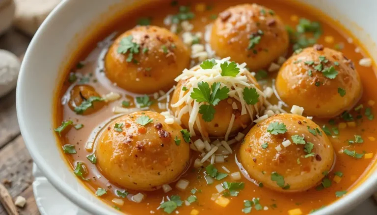 Delicious Soup Ball Vegetable Recipe: A Comforting Delight 8 Final presentation of soup ball vegetable garnished with croutons and herbs