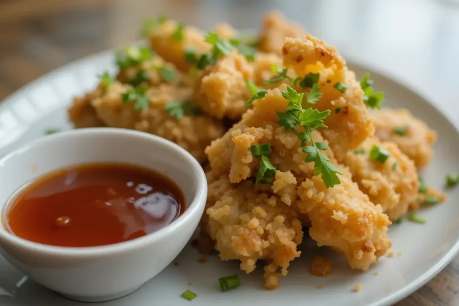 Serving platter of crispy vegetable tempura, perfect for sharing at a dinner party