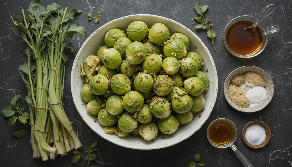 Ingredients for Roasted Brussels Sprouts with Balsamic Glaze: Brussels sprouts, olive oil, balsamic vinegar, honey, and seasonings Ingredients for Roasted Brussels Sprouts with Balsamic Glaze: Brussels sprouts, olive oil, balsamic vinegar, honey, and seasonings