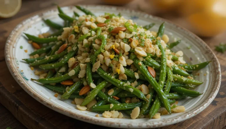Green Bean Almondine: A Deliciously Elegant Side Dish 12 Delicious Green Bean Almondine served on a plate, garnished with almonds and parsley