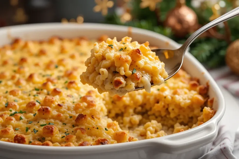 Golden brown sweet potato casserole fresh out of the oven