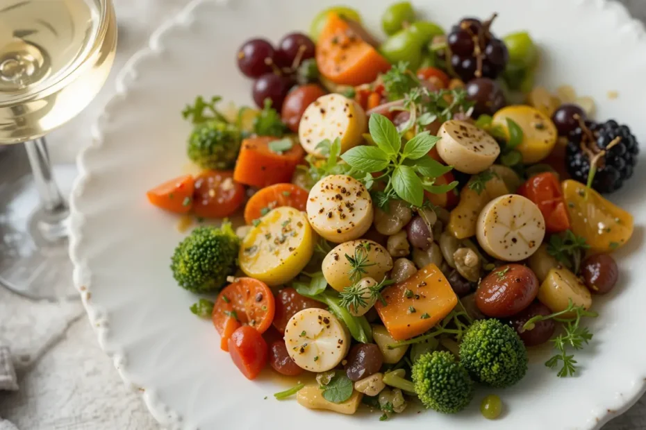 Delicious vegetable medley served in a bowl, garnished with fresh herbs