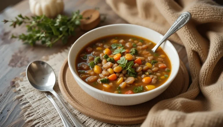 Hearty Vegetable Barley Soup: A Comforting Bowl of Goodness 6 Delicious vegetable barley soup in a bowl, garnished with parsley and served with crusty bread