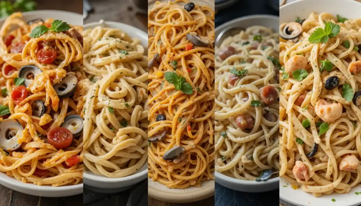 Variations of seafood pasta recipe, including vegetarian and creamy options Variations of seafood pasta recipe, including vegetarian and creamy options