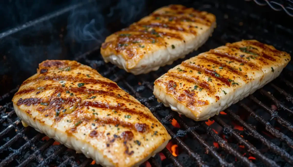 Grilled Mahi-Mahi fillets cooking on the barbecue Grilled Mahi-Mahi fillets cooking on the barbecue