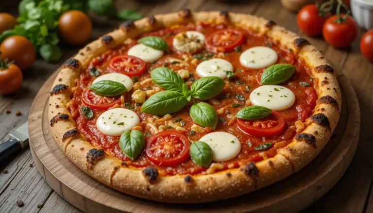 The Ultimate Guide to Making Homemade Pizza Margherita 5 A perfectly baked homemade pizza margherita topped with fresh mozzarella, tomatoes, and basil