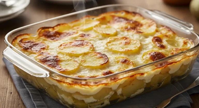 Delicious Janssons Frestelse: Ultimate Guide! 2 Golden-brown baked Janssons Frestelse in a ceramic dish, highlighting its creamy texture and crispy potato top